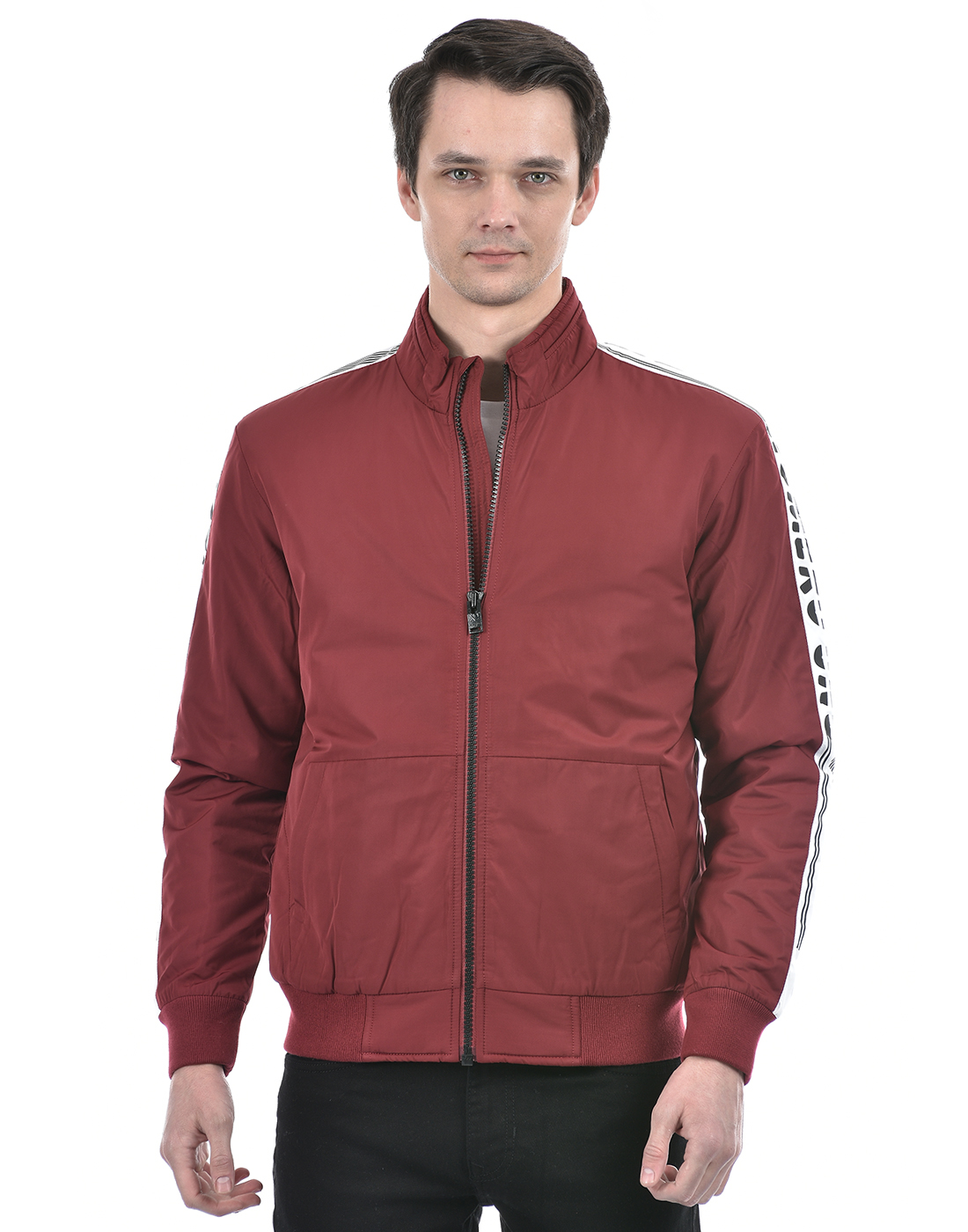 Numero Uno Men Striped Maroon Jacket